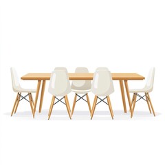 Fototapeta premium A minimalist meeting table with simple chairs, Scandinavian design, flat vector style, light wood tones, isolated on white background 