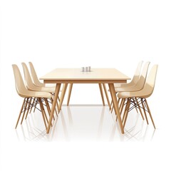 A minimalist meeting table with simple chairs, Scandinavian design, flat vector style, light wood tones, isolated on white background 