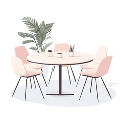 A compact round meeting table for small teams, modern office design, flat vector illustration, soft pastel tones, isolated on white background 