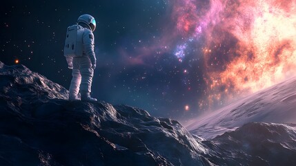 Spaceman and planet, human in space concept. 