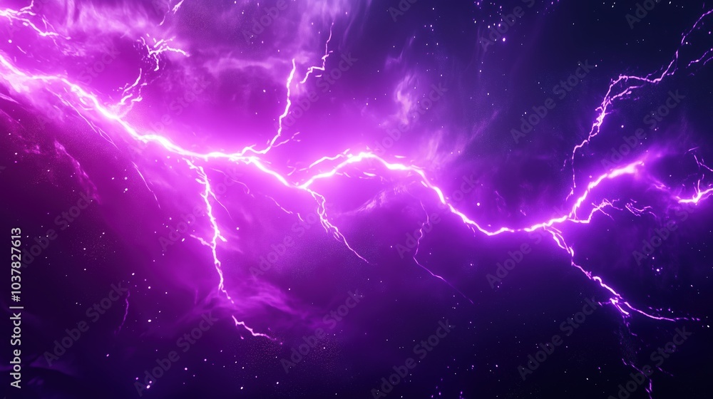 Leinwandbilder Dynamic 3D rendering of purple lightning in a deep space background with dark galaxy elements. The scene captures intense thunder and glowing purple light within an abstract nebula, creating an otherw