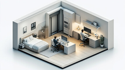 Office model, remote work concept