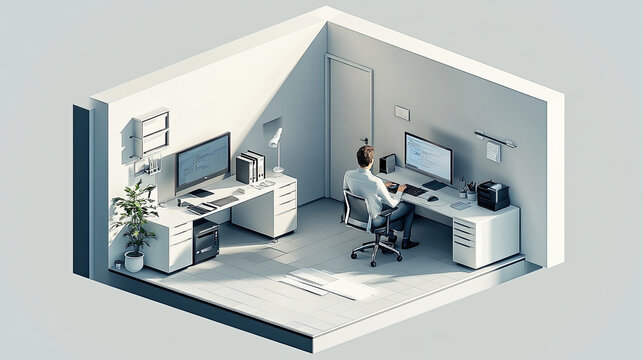Office model, remote work concept