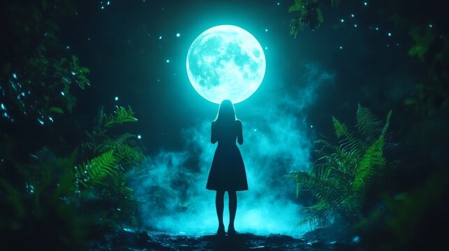 Enigmatic silhouette against a luminous full moon