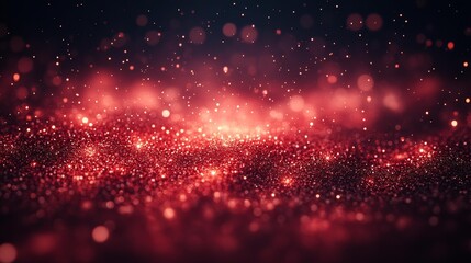 Red glittering particles in a bokeh style floating on a dark background evoking a festive and magical atmosphere with glowing sparkling lights.. Generative AI