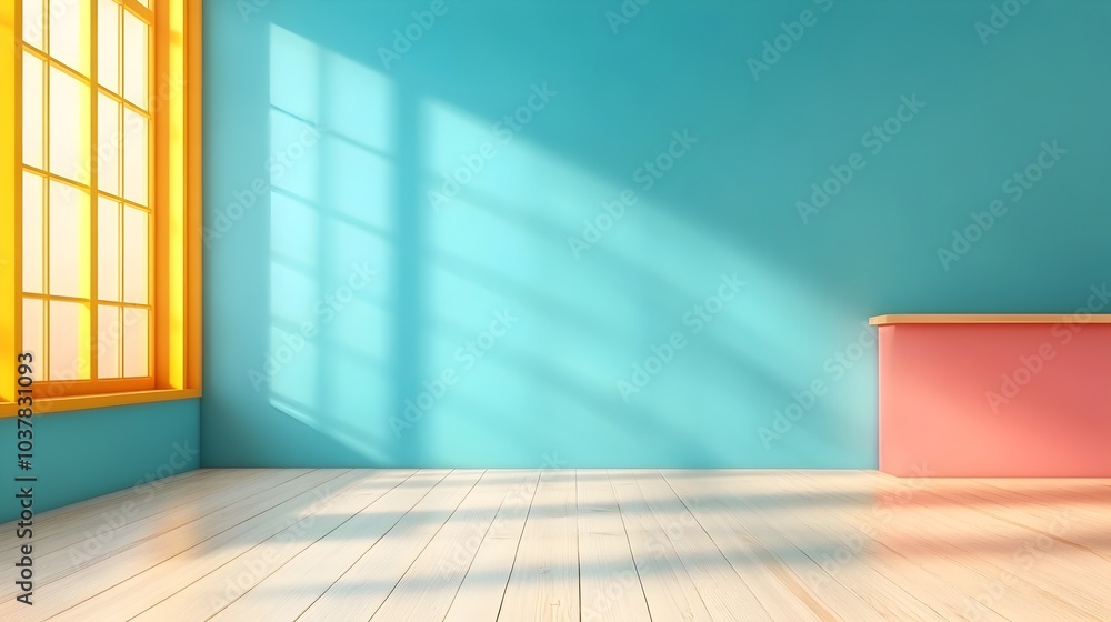 Poster sophisticated 3d studio room with a vibrant blue backdrop an empty floor and wall a product podium a