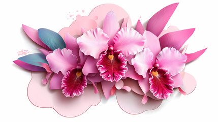 Fototapeta premium Cattleya Orchids logo 3d vector papercut