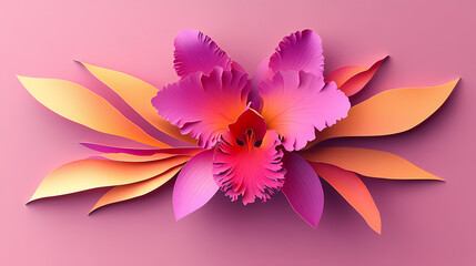 Fototapeta premium Cattleya Orchids logo 3d vector papercut