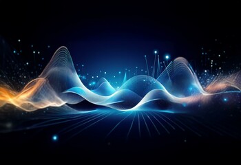 Abstract digital wave pattern in shades of blue and orange.