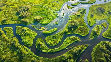 Aerial View of a Winding River