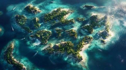 Fototapeta premium Aerial View of Lush Tropical Islands in a Turquoise Sea