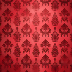 Fototapeta premium Red Damask Floral Pattern on Gradient Background - Elegant Vintage Ornament Design, Perfect for Luxury Wallpaper, Textile Print, Victorian-Style Home Decor, or Ornamental Art Projects