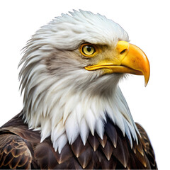 Bald eagle portrait side view isolated on transparent background