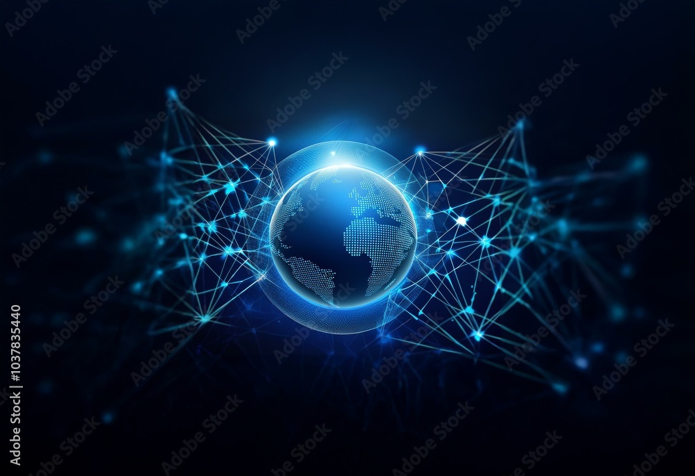 Aufkleber a digital illustration of a glowing blue globe connected by a network of lines, representing global 