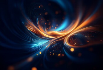 Obraz premium Abstract background with glowing blue and orange lines and bokeh.