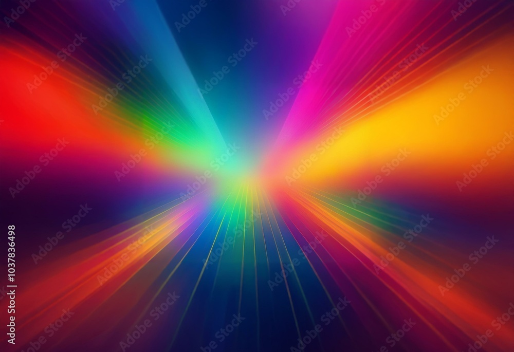 Poster Abstract background with multicolored radiating lines forming a starburst pattern.