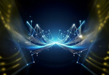 Obraz premium Abstract background of blue and yellow lights glowing with an intricate network of lines and dots.