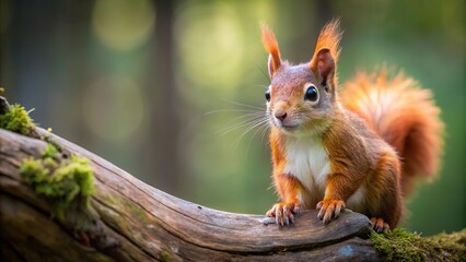 Fototapeta premium Close-up of adorable red squirrel on tree trunk