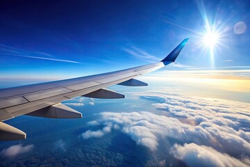 Close-up of airplane wing against blue sky