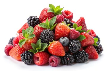 Obraz premium Close-up of assorted berries on white background