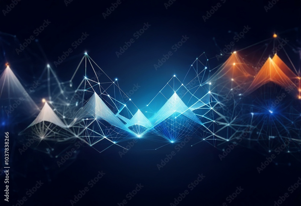 Poster Abstract geometric pattern of glowing connected lines and dots on a dark blue background.