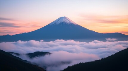 Majestic View of Mountain Peak Surrounded by Clouds