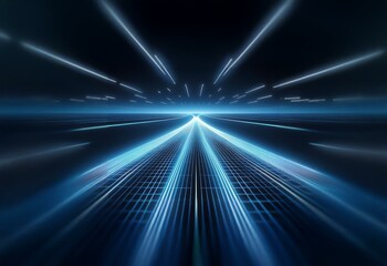 Obraz premium A futuristic, blue, glowing highway stretches into the distance.
