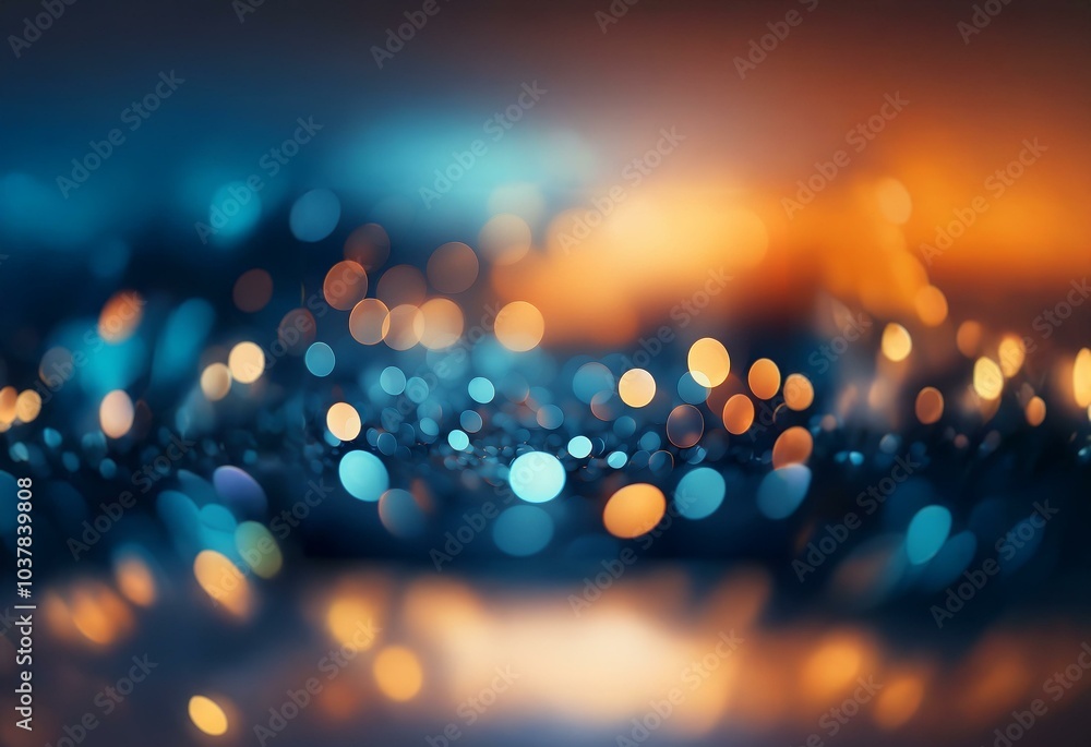 Poster Abstract background of blurred blue and orange bokeh lights.