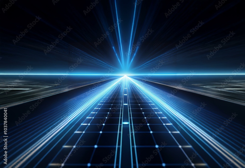 Poster A gridded pathway with glowing lines of light converging towards a bright horizon.