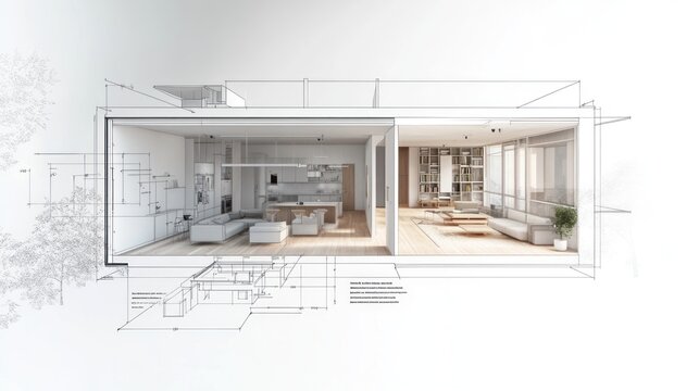Architectural design rendering of a modern living space.