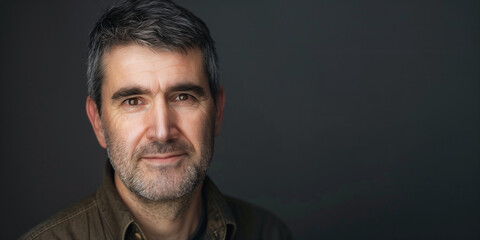 Fototapeta premium Portrait of a Mature Man with a Thoughtful Expression Against a Dark Background