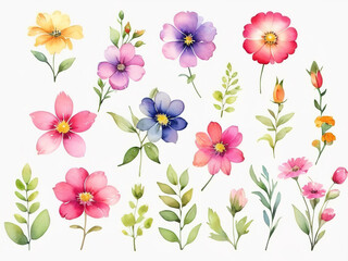 Vivid flower stickers set, perfect for designs, isolated on a light background