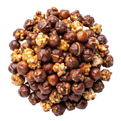 Obraz premium Chocolate popcorn pile top view isolated on transparent background