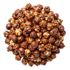 Obraz premium Chocolate popcorn pile top view isolated on transparent background