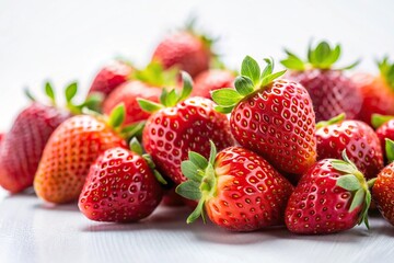 close-up of fresh strawberries on white background