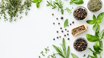 Aromatic Herbs and Spices on a White Background
