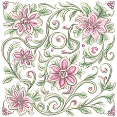 Geometric and Organic Doodle Tile and Carpet Designs with White Borders | Hand-drawn, Abstract, Floral, and Symmetrical Patterns in Soft Pastel and Earth Tones