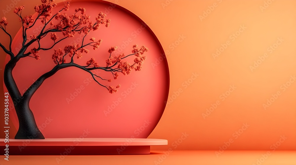 Poster serene minimalist product studio with soft pink backdrop empty floor and wall simple podium and deli