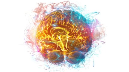 a brain surrounded by a halo of vibrant energy, with neural pathways glowing brightly