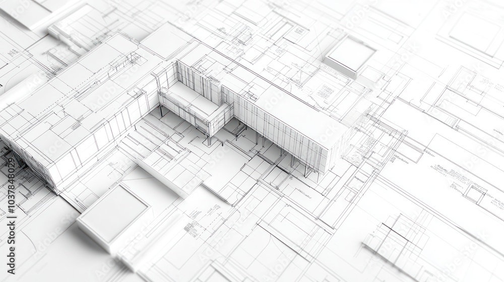 Poster abstract architectural blueprint with geometric forms and lines.