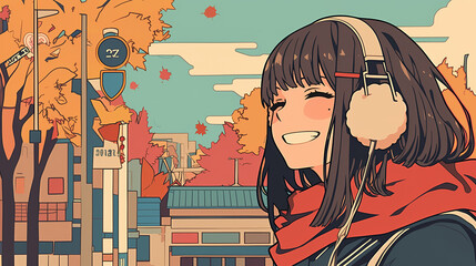 女子高生の横顔と秋の風景　AI生成画像