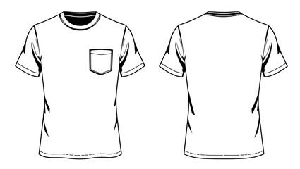 T shirt with pocket design template, front and back view. Blank T Shirt for mockup, vector illustration.