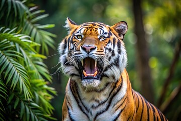 Fototapeta premium Close-Up of majestic Bengal tiger roaring in the forest