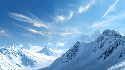Fototapeta premium Majestic Winter Landscape with Snow-Covered Mountains and Blue Skies