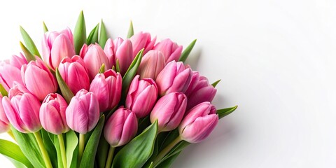 Obraz premium Close-up of pink tulip bouquet isolated on white background