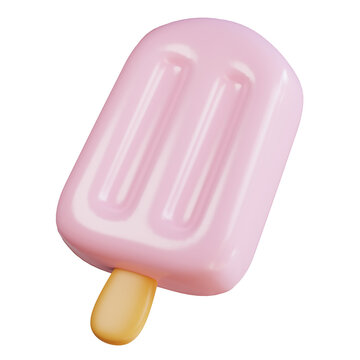3d Pink popsicle ice cream on stick with three vertical lines is a vibrant and refreshing summer treat. A fun addition to foodrelated designs.