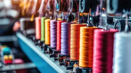 Colorful Sewing Threads in a Textile Workshop