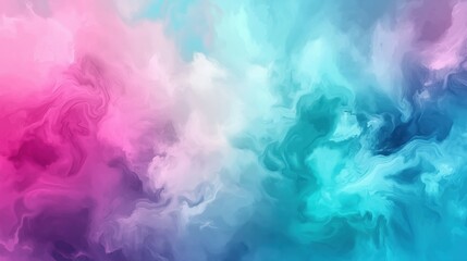 Fototapeta premium Vibrant abstract background with pink, blue, and teal colors blending into a dreamy smoke texture. This watercolor painting captures a soft yet dynamic scene, evoking a sense of fantasy and imaginatio