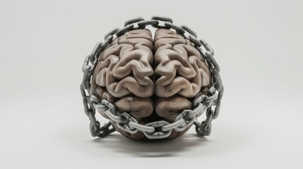 a brain wrapped in chains, each link representing a different mental struggle
