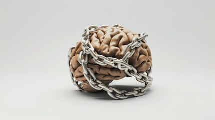 a brain wrapped in chains, each link representing a different mental struggle